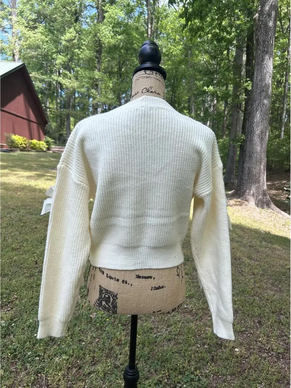 Debut Cream Button-Down Cardigan - Ribbon Bow Accents - Size S/M - Cottagecore - Picture 3 of 8
